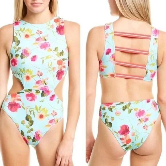 Nanette Lepore One Piece Womens 12 Swimsuit Swim Beach Resort Cruise Floral Blue - Picture 1 of 9